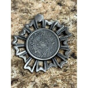 Rare Vintage Silver Sarah Coventry Tribal Pendant Mayan Calendar Tonatiuh Sun Go